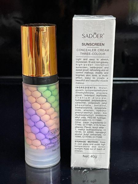 База під макіяж трикольорова SADOER з захистом від сонця SPF 50+PA +++, 40 мл 9084 фото